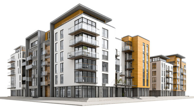 Modern apartment complex with sleek design and glass balconies - Powered by Adobe