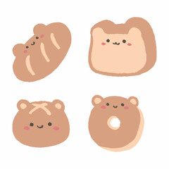 cute bakery bread bear with face in crayon drawing style