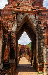 Ancient pagoda on temple in ayutthaya historical park