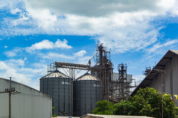  steel grain storage silos.