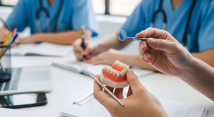 Dental Students Studying Teeth Models in Class
