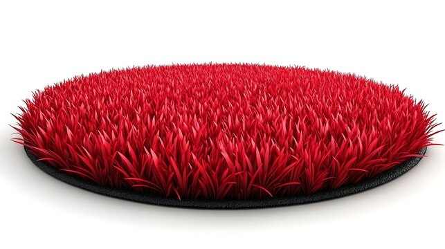Circular patch of vibrant red artificial turf.