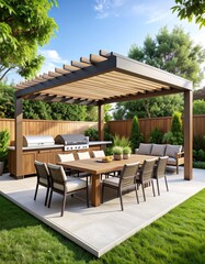 Backyard pergola dining area