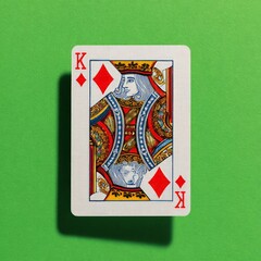 Detailed King Of Diamonds Playing Card Design On Green Background