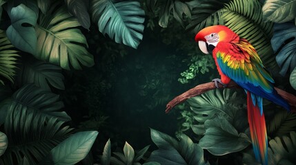 Obraz premium Colorful parrot amidst a lush tropical foliage setting.