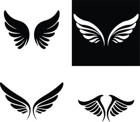 Obraz premium Collection of Wings in Various Styles.Set of Angel, Bird, and Eagle Wing Silhouettes and Line Art.Vector Wings for Tattoos, Logos, and Emblems.