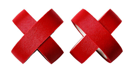 Obraz premium Red tape arranged in an X pattern with a transparent background