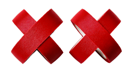 Red tape arranged in an X pattern with a transparent background