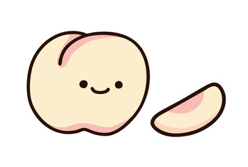 カットされた白桃とそのままの白桃のかわいいイラスト