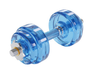 Obraz premium Weightlifting action with blue dumbbell home gym fitness equipment isolated on transparent background, png