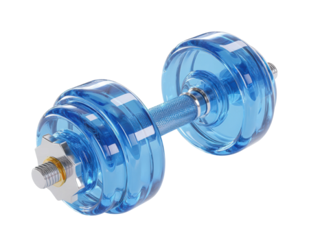 Weightlifting action with blue dumbbell home gym fitness equipment isolated on transparent background, png