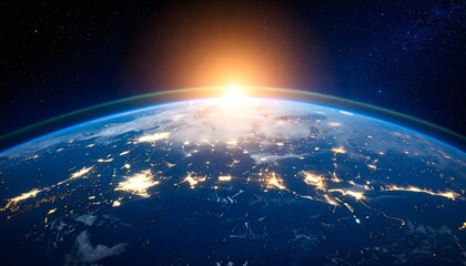 Fototapeta premium Sunrise illuminates Earth's curvature