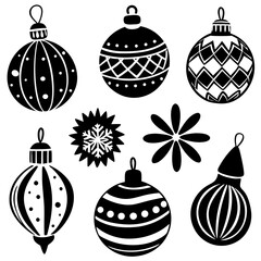 Collection of Festive Christmas Ornaments and Decorations.