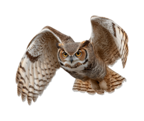 Majestic owl in flight nature wildlife isolated on transparent background, png
