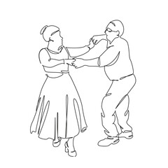 One continuous single drawing line art flat doodle dancing, person, man, woman, lifestyle, fun, adult, old, bonding. Isolated image hand draw contour on a white background, hand drawn, not AI