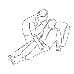 One continuous single drawing line art flat doodle hospital, nurse, patient, care, color image, woman, adult, healthcare and medicine. Isolated image hand draw contour on a white background, hand draw