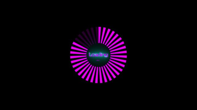 Wheel loading concept icon, progress loading bar 0-100 percent. 4K Progress bar animation. Purple  color circle loading animation on black background.