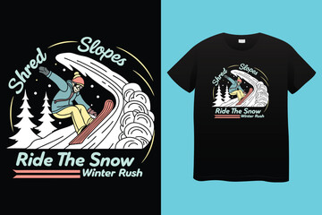 Snowboarding lover, man skiing on snow mountain vector t shirt design