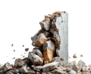 Destructive demolition at urban construction sites visual content isolated on transparent background, png