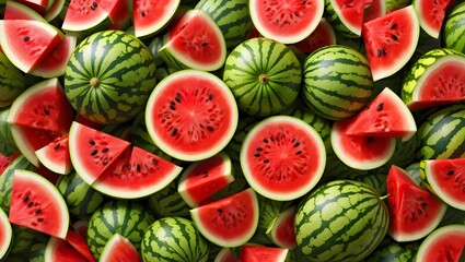 Naklejka premium Whole and Cut Watermelons Top View