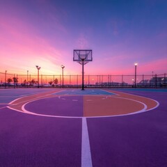 Vibrant Basketball Court at Sunset
