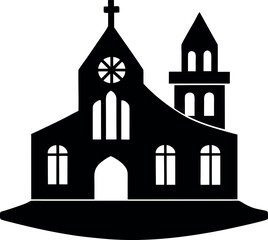 Architectural Cross Section Representation of a Building in Stylized Black Silhouette Form