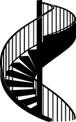 Spiral Staircase Top View in Artistic Stylized Form with Deep Black Silhouette Styling
