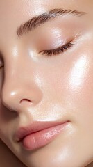 Fototapeta premium Hydrating Makeup Look Cinematic Glow Close-up of a glowing, healthy skin. Hydrating Makeup Look