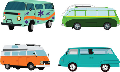 Set of Camper van vector design illustration isolated on background.	