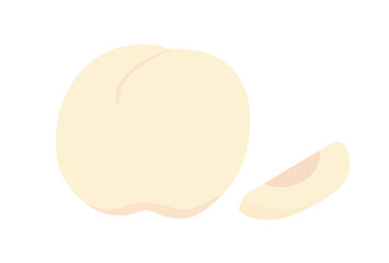 カットされた白桃とそのままの白桃のシンプルなイラスト（アウトラインなし）