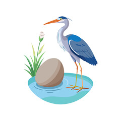 Vector Illustration Of A Blue Heron Standing In Water
