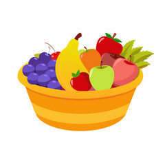 Vector Illustration Of A Colorful Fruit Basket
