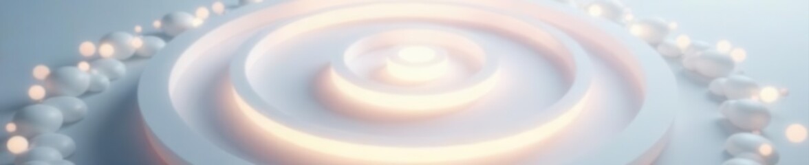 Layered white circular shapes; glowing concentric circles texture, light effect, clean