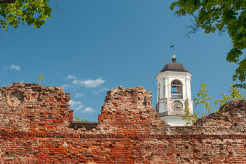 Clock tower in Vyborg former bell tower of the Old Cathedral, Leningrad region, Russia