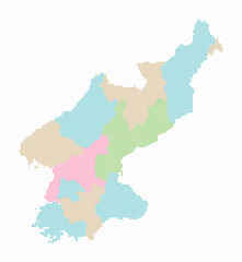Dem. Rep. Korea dotted map. Digital style map of the country on white background. Dem. Rep. Korea shape with square dots. Colored dots style. Small size squares. Beautiful vector illustration.