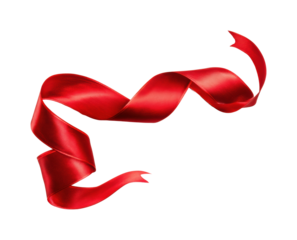 Elegant red ribbon twisting in digital minimalist design isolated on transparent background, png