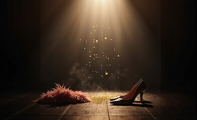 Empty Cabaret Stage with Spotlight and Glitter Dust