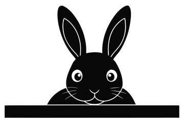Obraz premium Black Rabbit Face with Large Eyes and Long Ears Peeking Behind Barrier