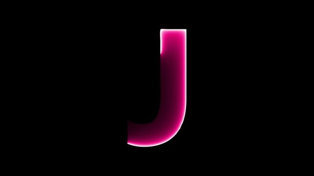 Glowing neon letter J , glowing neon font, J alphabet symbol . Seamless looping alphabet animation on black background.
