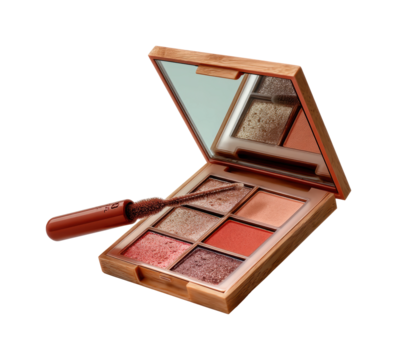 Makeup application tutorial with eyeshadow palette visual guide bright lighting isolated on transparent background, png