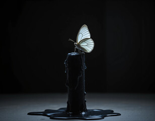 Butterfly on Extinguished Candle in Silence
