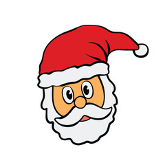 Cartoon Santa Claus Head Red Hat White Beard.
