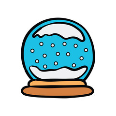CartoonStyle Snow Globe with Blue Water and White Snow.