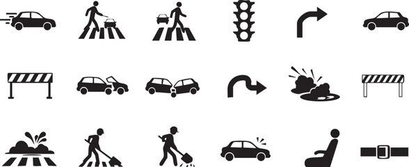 Road Safety and Traffic Icon Set