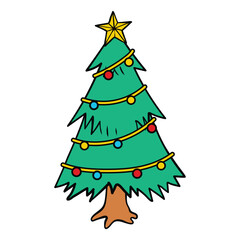 Decorated Christmas Tree with Star and Lights.
