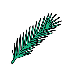 Single Green Palm Leaf with Black Outline Illustration.