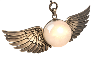 a glowing orb cradled by metal wings like an angel isolated on a transparent background