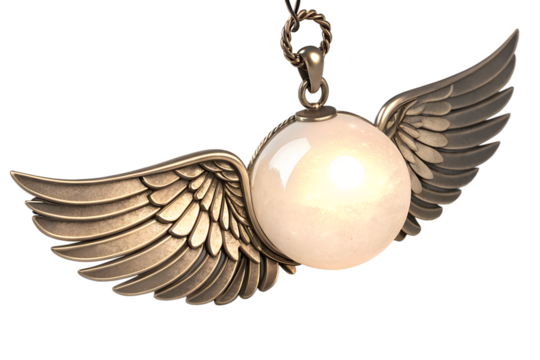 a glowing orb cradled by metal wings like an angel isolated on a transparent background - Powered by Adobe