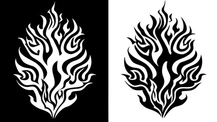 Obraz premium Abstract Flame Design Black and White Tribal Fire Illustration