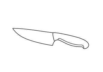 Obraz premium Lettuce knife drawing. It is a black and white outline of a lettuce knife or kitchen utensil, designed for cutting leafy greens. Vector sketch line art draw.